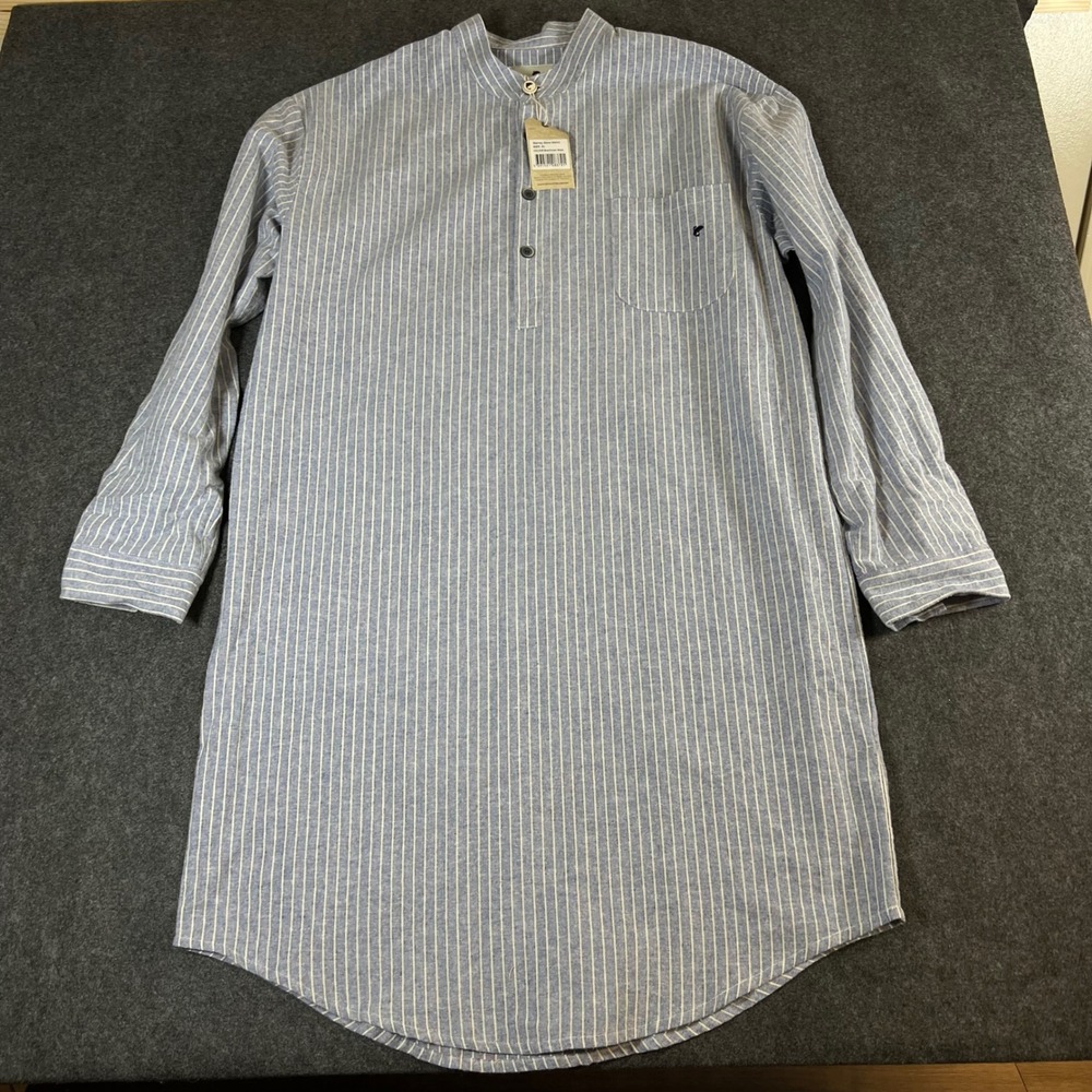 Lee Valley Ireland Blarney Stone Nightshirt Blue Cream Striped Cotton XL NEW
